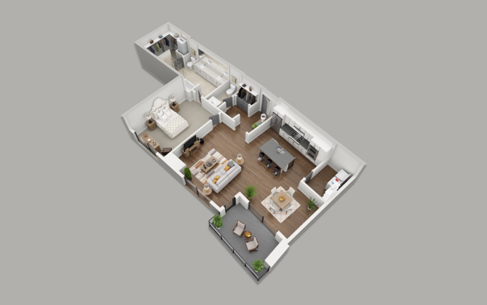 B11 - 1 bedroom floorplan layout with 1.5 bathroom and 1298 square feet (3D)