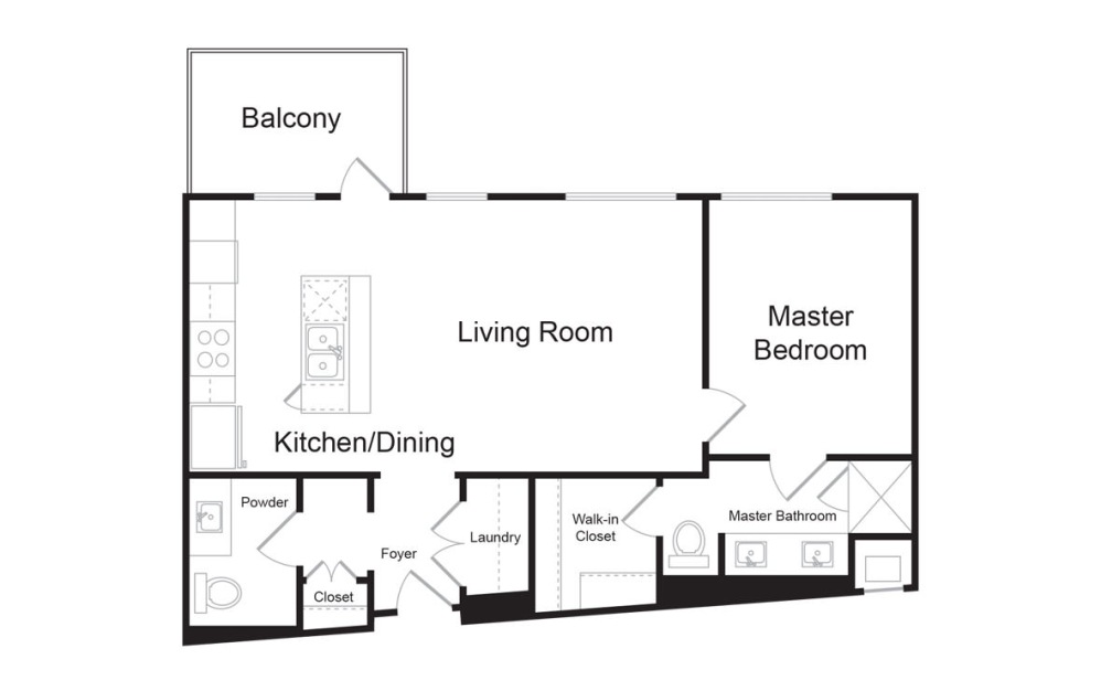 B3 - 1 bedroom floorplan layout with 1.5 bathroom and 941 square feet (2D)