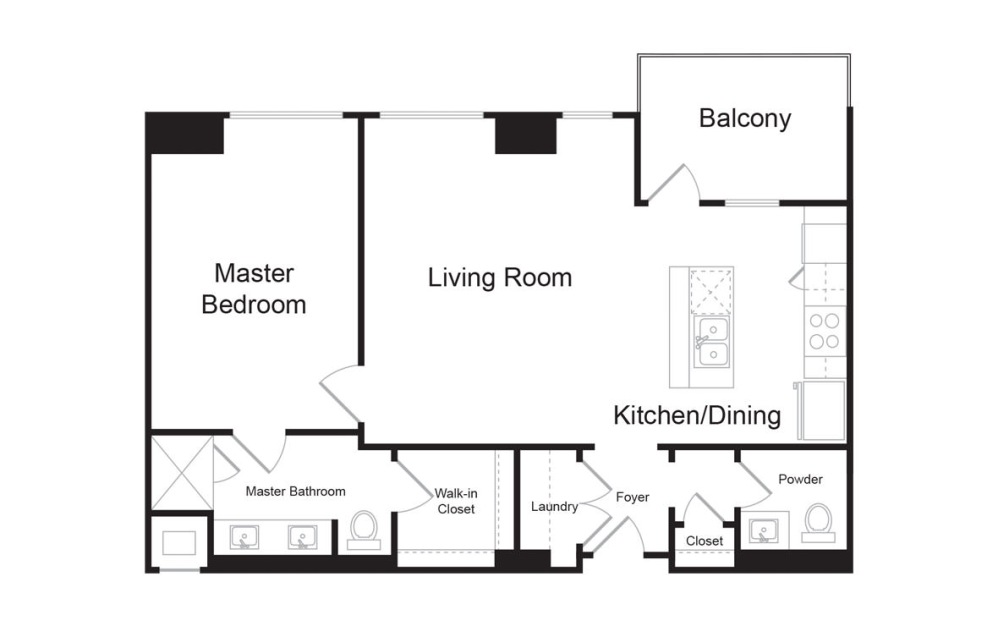 B5 - 1 bedroom floorplan layout with 1.5 bathroom and 993 square feet (2D)