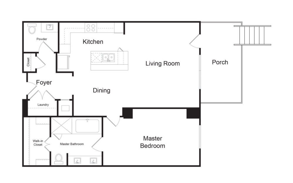 B6 - 1 bedroom floorplan layout with 1.5 bathroom and 1042 square feet (2D)