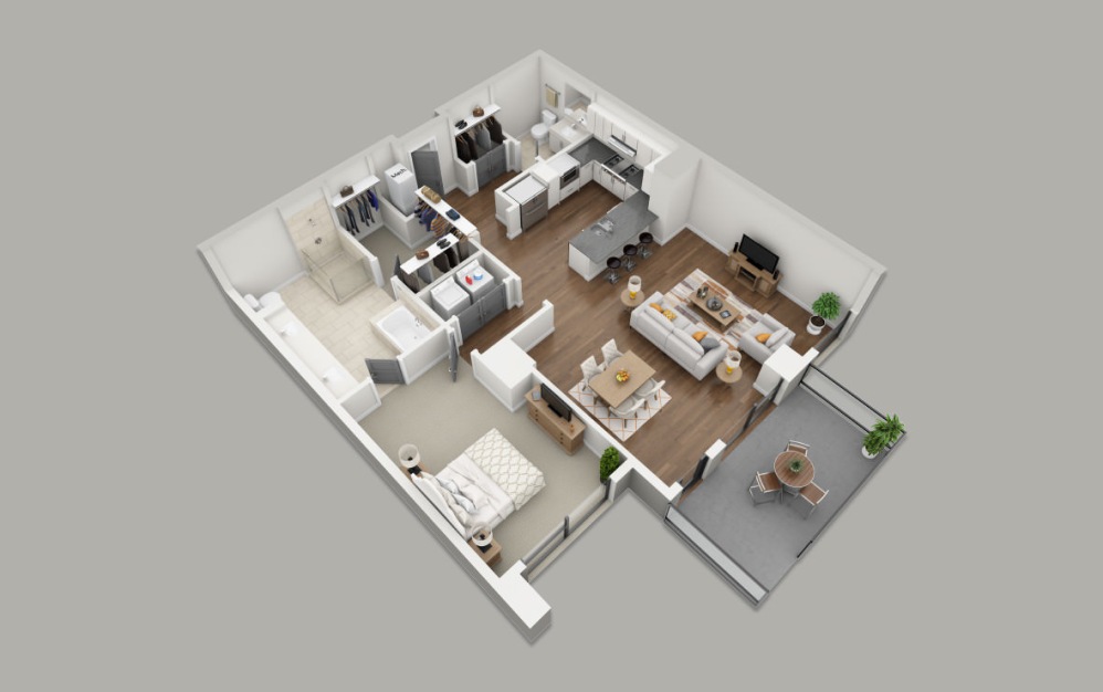 B9 - 1 bedroom floorplan layout with 1.5 bathroom and 1174 square feet (3D)