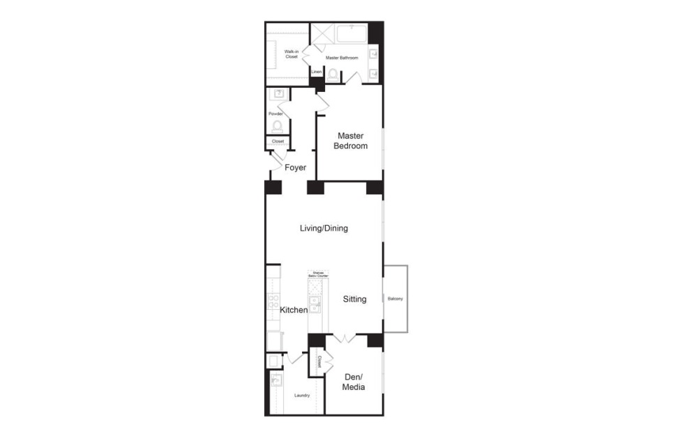 BB - 1 bedroom floorplan layout with 1.5 bathroom and 1478 square feet (2D)