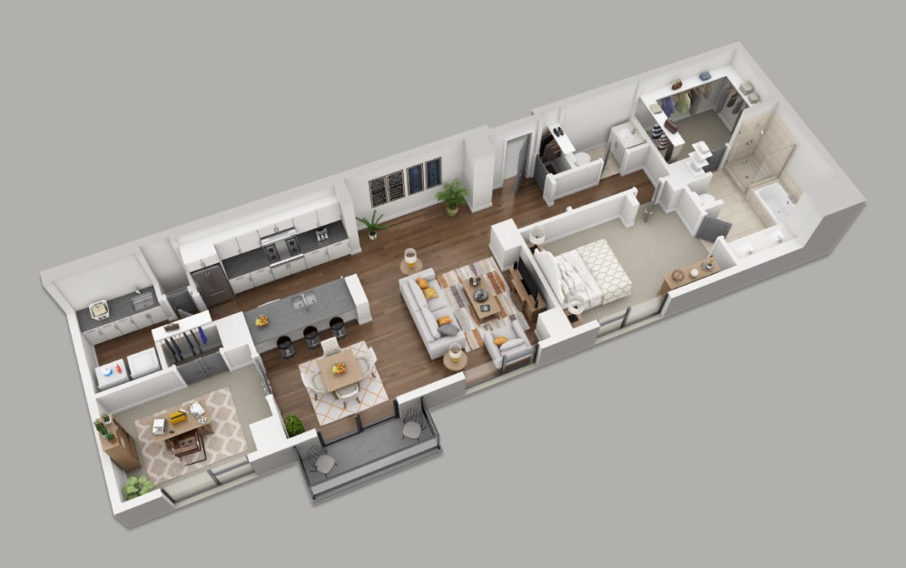 BB - 1 bedroom floorplan layout with 1.5 bathroom and 1478 square feet (3D)