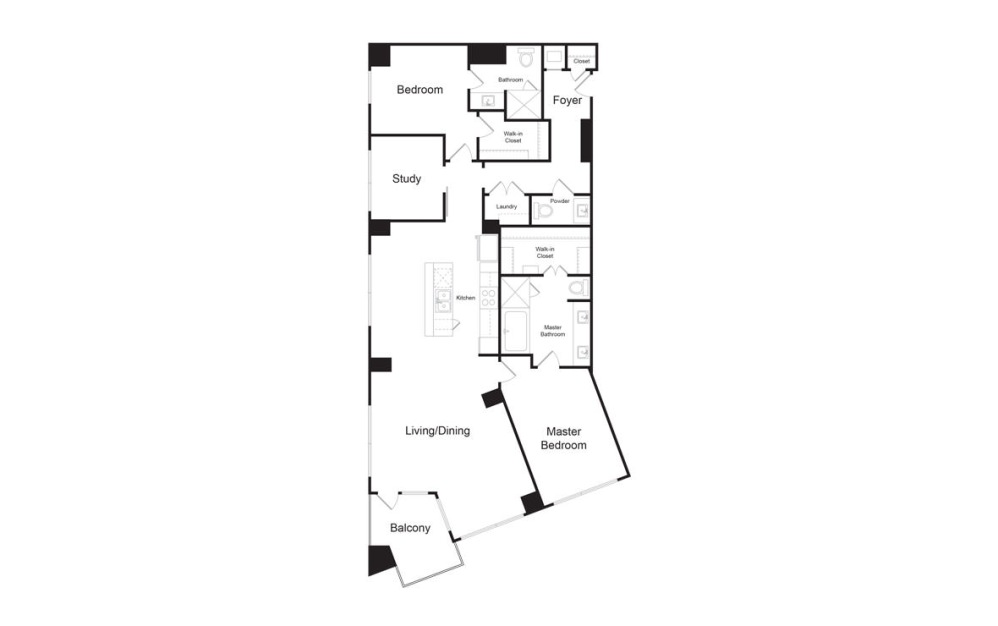 C10 - 2 bedroom floorplan layout with 2.5 bathrooms and 1870 square feet (2D)