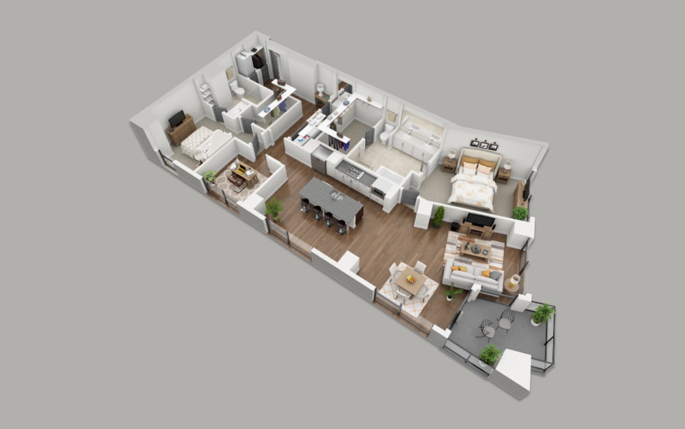 C10 - 2 bedroom floorplan layout with 2.5 bathrooms and 1870 square feet (3D)