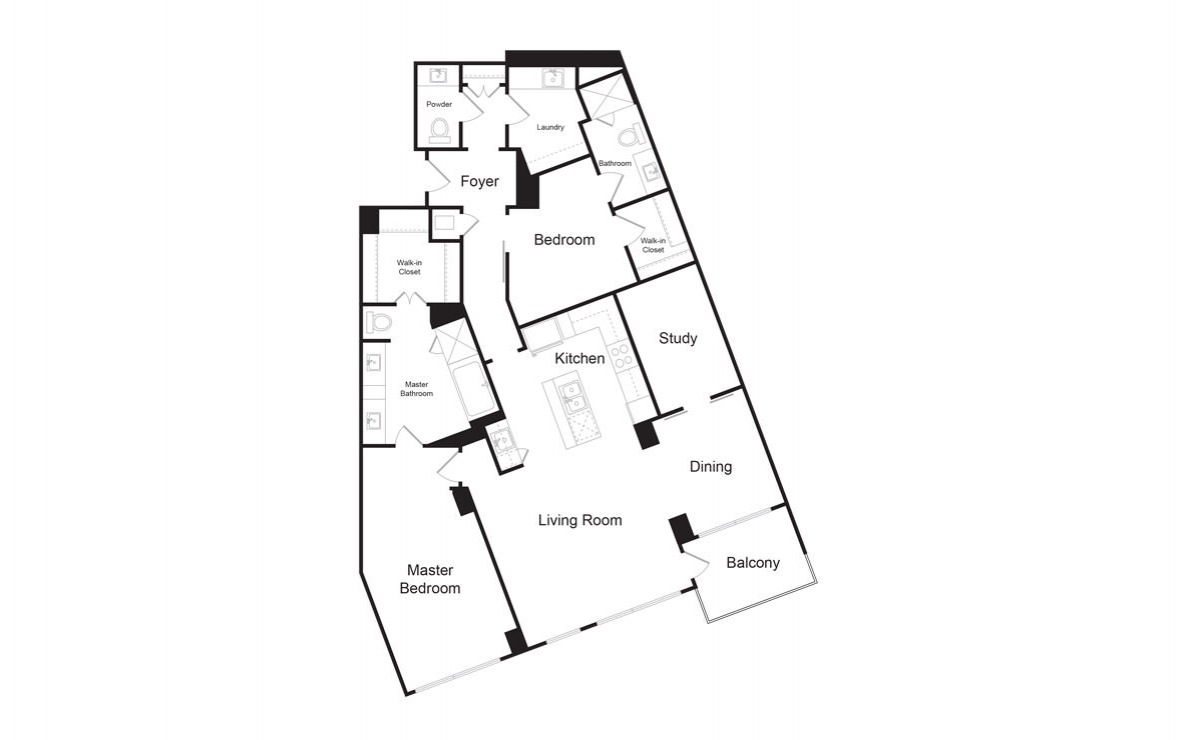 C11 - 2 bedroom floorplan layout with 2.5 baths and 1899 square feet. (2D)