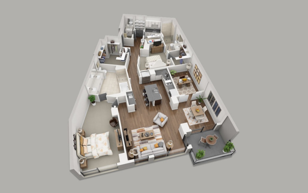 C11 - 2 bedroom floorplan layout with 2.5 bathrooms and 1899 square feet (3D)