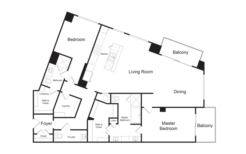 C13 - 2 bedroom floorplan layout with 2.5 bathrooms and 1962 square feet (2D)