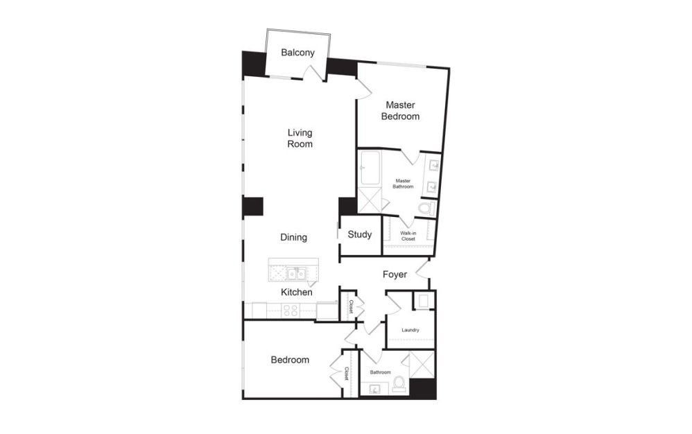 C3 - 2 bedroom floorplan layout with 2 bathrooms and 1578 square feet (2D)