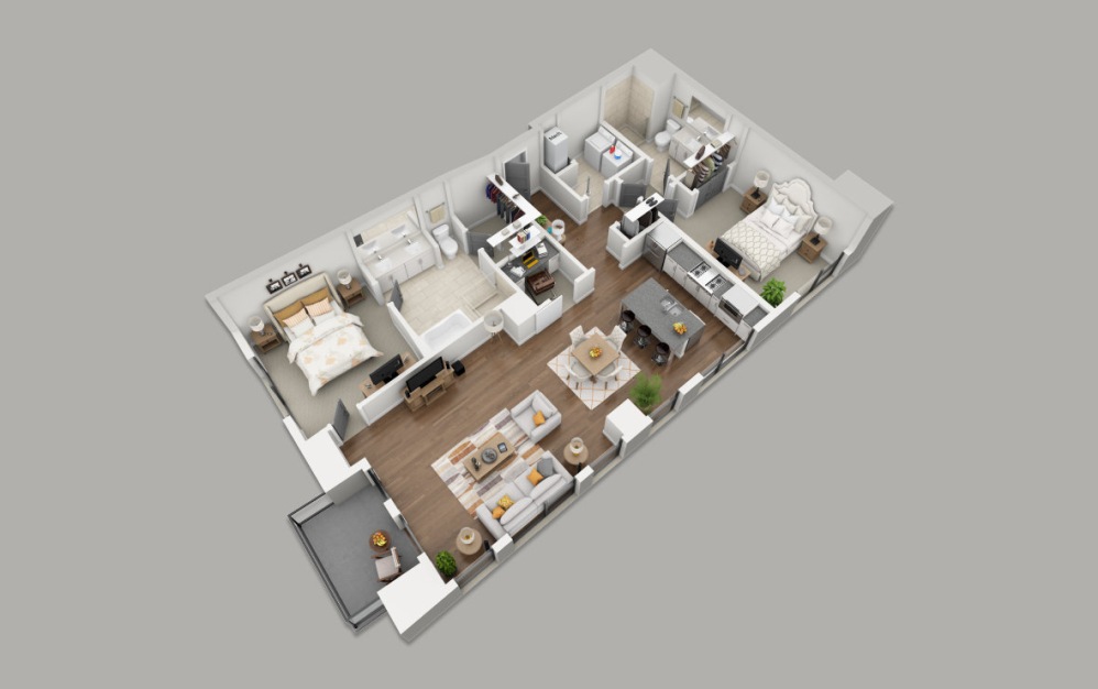 C3 - 2 bedroom floorplan layout with 2 bathrooms and 1578 square feet (3D)