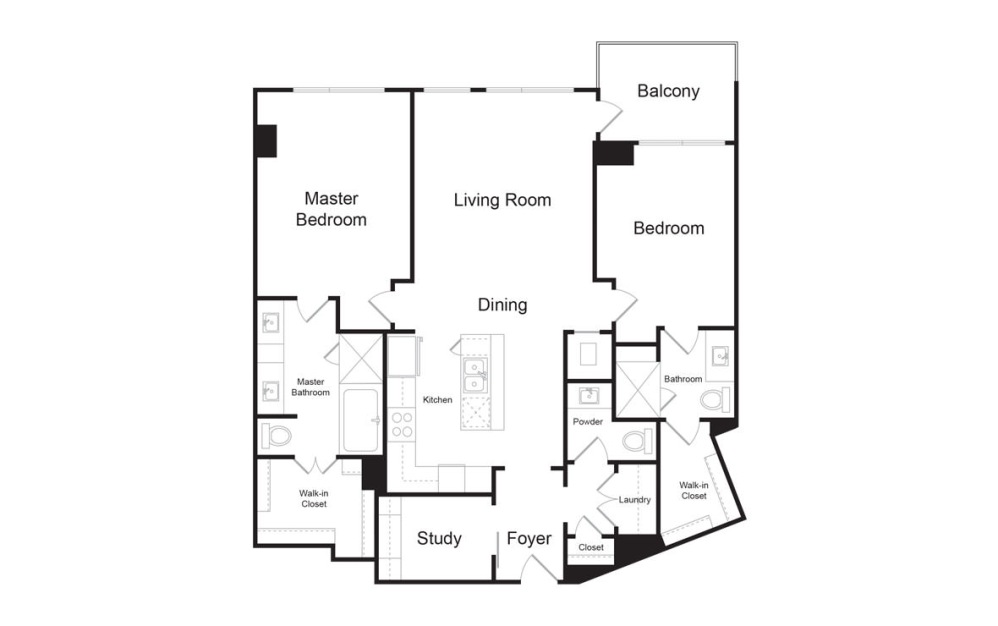 C4 - 2 bedroom floorplan layout with 2.5 bathrooms and 1617 square feet (2D)