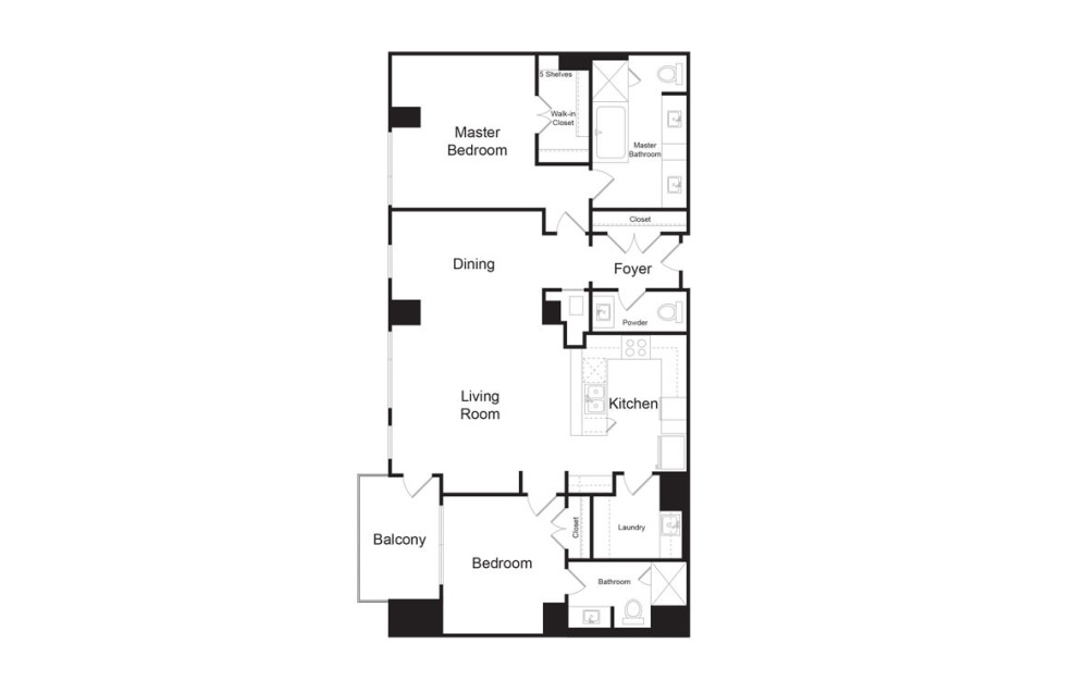 C5 - 2 bedroom floorplan layout with 2.5 bathrooms and 1705 square feet (2D)