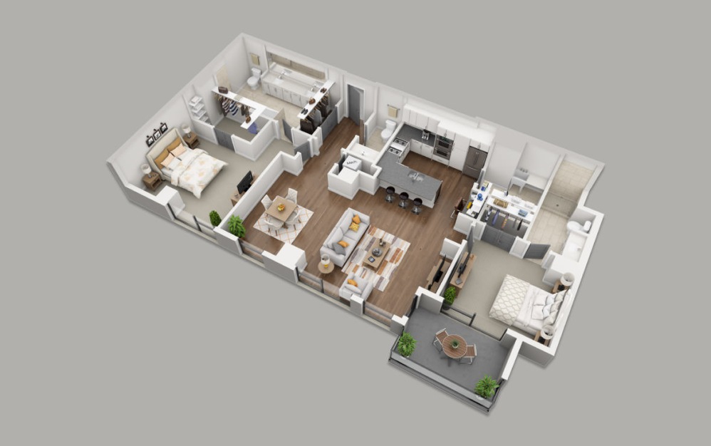 C5 - 2 bedroom floorplan layout with 2.5 bathrooms and 1705 square feet (3D)