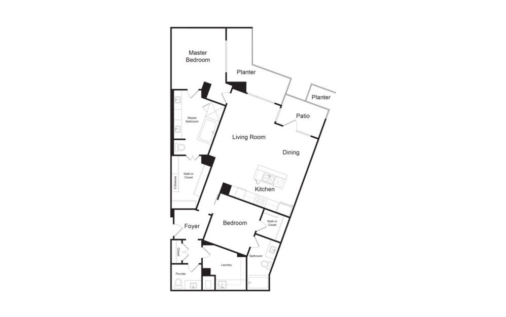 C6A - 2 bedroom floorplan layout with 2.5 bathrooms and 1718 square feet (2D)