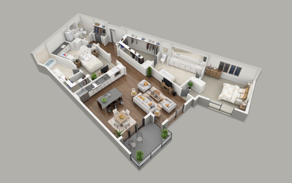 C6 - 2 bedroom floorplan layout with 2.5 bathrooms and 1718 square feet (3D)