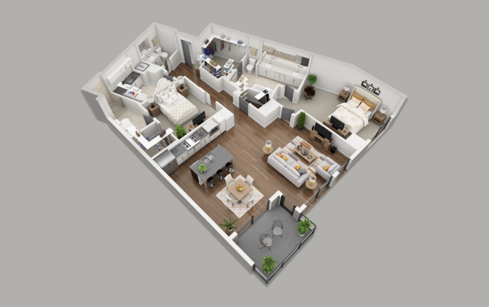 C7 - 2 bedroom floorplan layout with 2.5 bathrooms and 1761 square feet (3D)