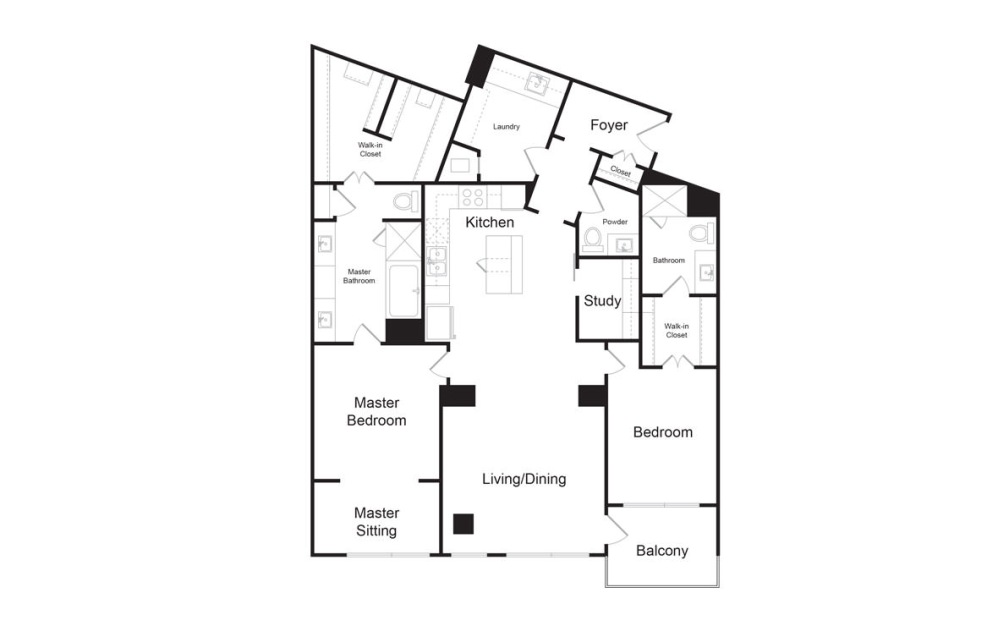 C9 - 2 bedroom floorplan layout with 2.5 bathrooms and 1865 square feet (2D)