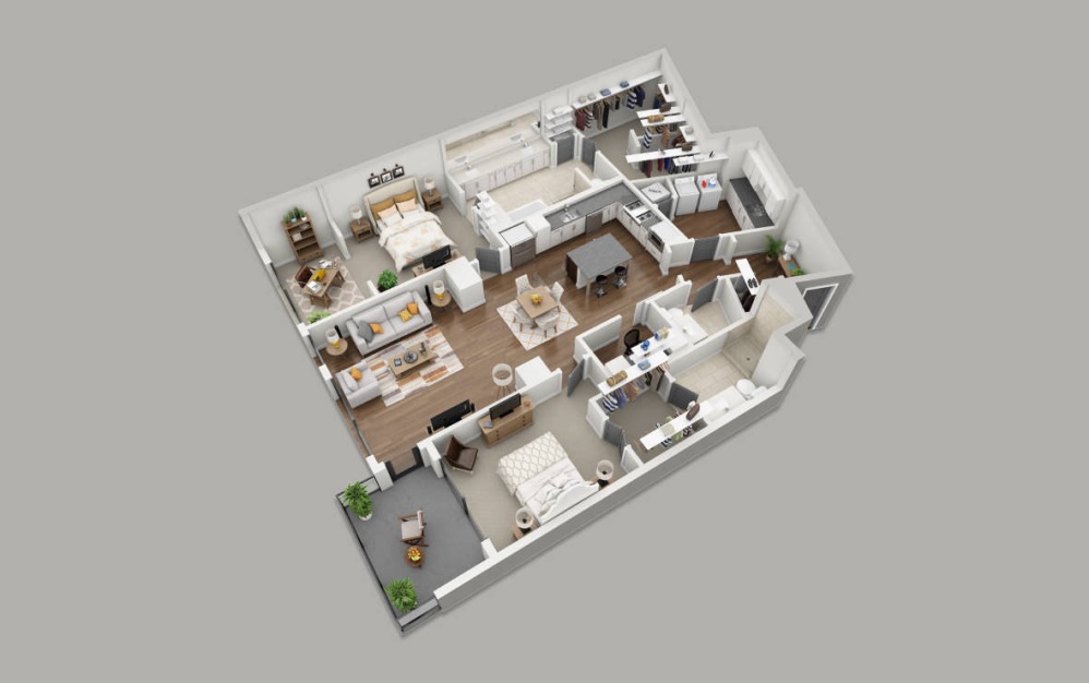 C9 - 2 bedroom floorplan layout with 2.5 bathrooms and 1865 square feet (3D)