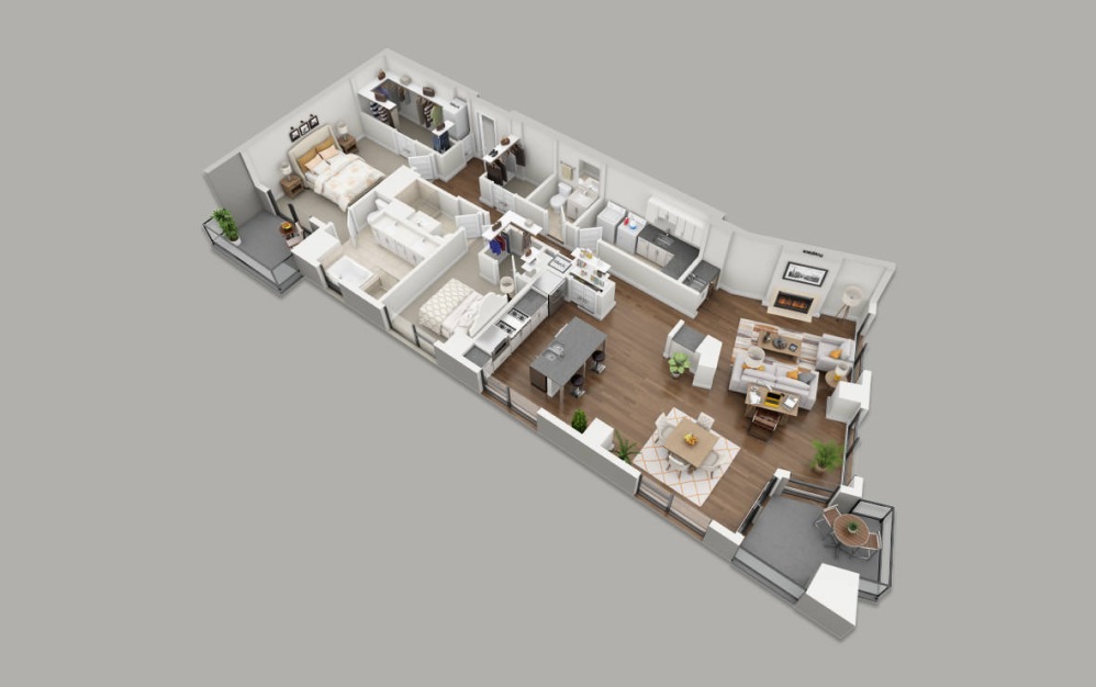 PH1 - 2 bedroom floorplan layout with 2.5 bathrooms and 2177 square feet (3D)