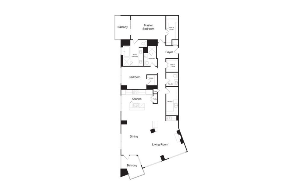 PH1 - 2 bedroom floorplan layout with 2.5 bathrooms and 2177 square feet (2D)