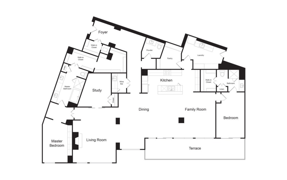 PH4 - 2 bedroom floorplan layout with 2.5 bathrooms and 3450 square feet (2D)