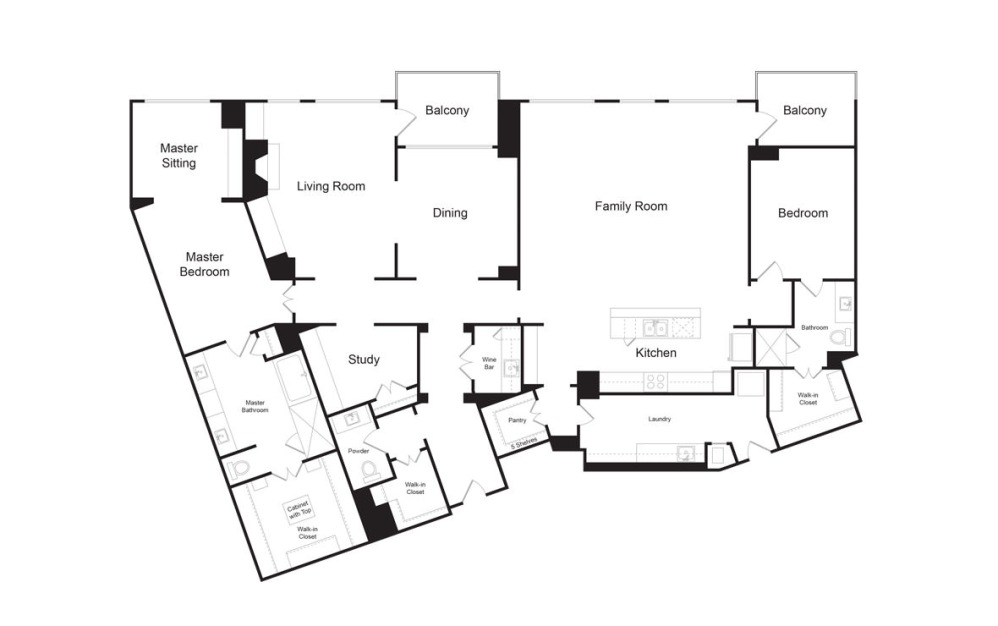 PH5 - 2 bedroom floorplan layout with 2.5 bathrooms and 3419 square feet (2D)