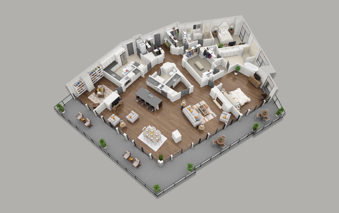 PH3 - 2 bedroom floorplan layout with 2.5 baths and 3178 square feet. (3D)