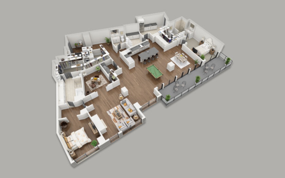 PH4 - 2 bedroom floorplan layout with 2.5 bathrooms and 3450 square feet (3D)