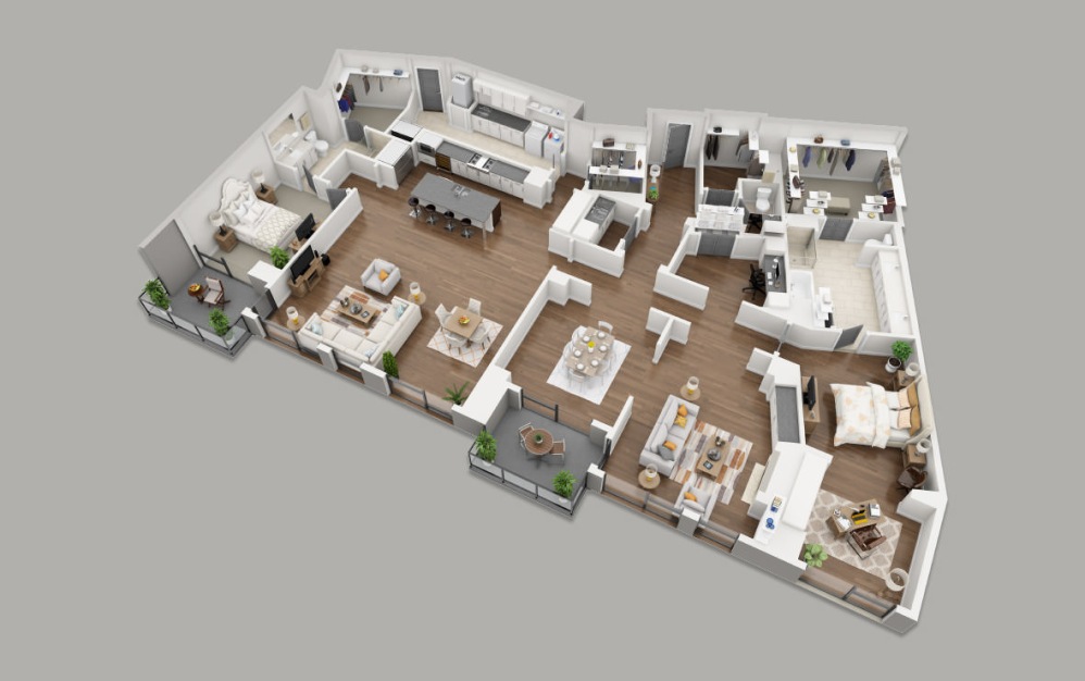 PH5 - 2 bedroom floorplan layout with 2.5 bathrooms and 3419 square feet (3D)