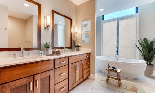 Spacious bathrooms with everything you need bathroom with mirrors drawers and bathtub
